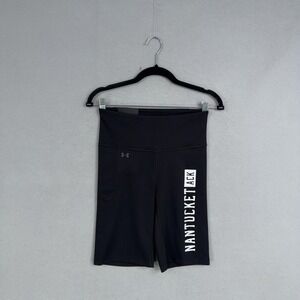 Under Armour Shorts Womens Medium Black High Rise Bike Nantucket ACK Graphic NWT